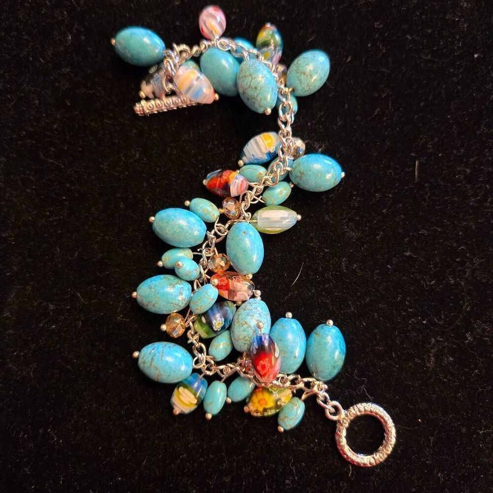 NWOT Turquoise Bead + Glass Bead Charm Bracelet